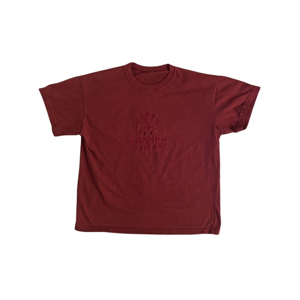 Chanel Maroon Embroidered Logo Crewneck T-Shirt